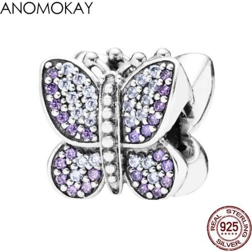 100% Sterling 925 Silver Purple Crystal Beads fit Bracelets Elegant European American Scattered Beads String Decoration