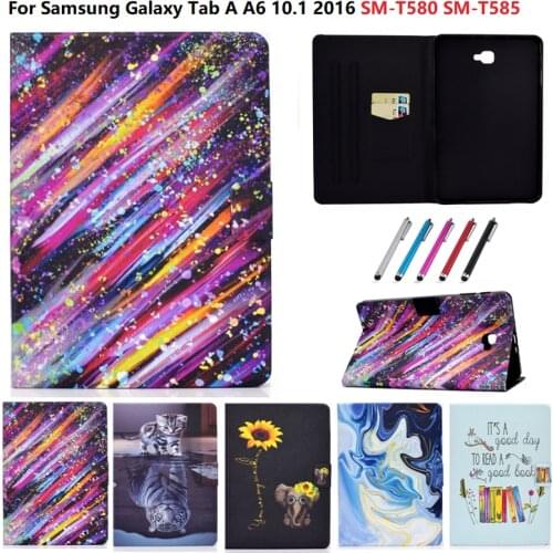 Painted Case For Samsung Galaxy Tab A6 A 6 10 1 Case 2016 T585 T580 wallet Flip Stand coque SM-T580 Tablet Cover Protector funda
