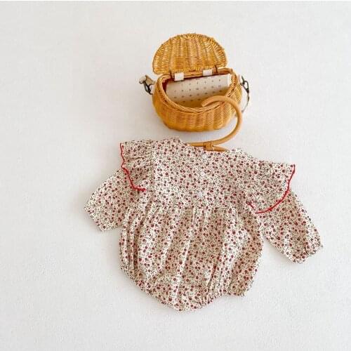 Spring Autumn Baby Girls Floral Long Sleeve Thick Striangle Romper