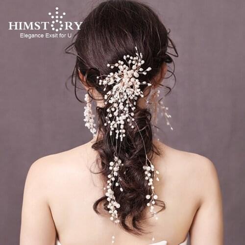 Himstory News Handmade Vintage Crystal Pearl Wedding Hairpin Vine Bunch Hair Pins Accessories Hairband Bridal Headpiece