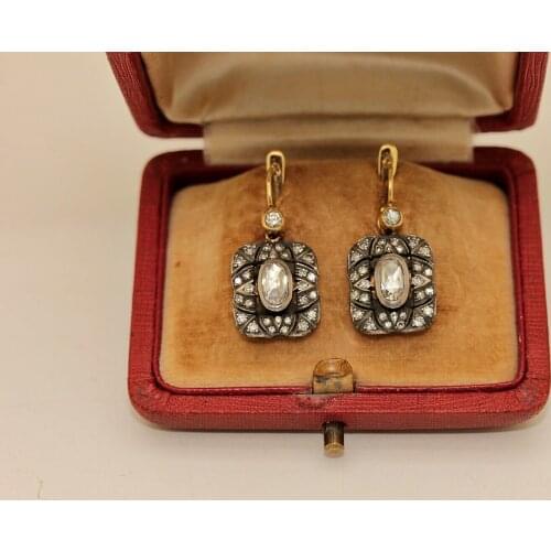 PERFECT 14K GOLD DIAMOND AND ROSE CUT DIAMOND DECORATED RUSSIAN STYLE EARRING