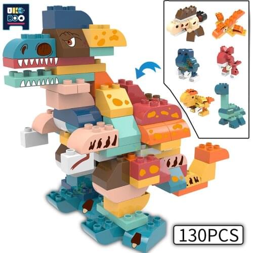 UKBOO 130PCS Jurassiced Big Size 6IN1 Disnosaurs Tyrannosaurus Rex Model Building Blocks City DIY Large Bricks Toys For Children