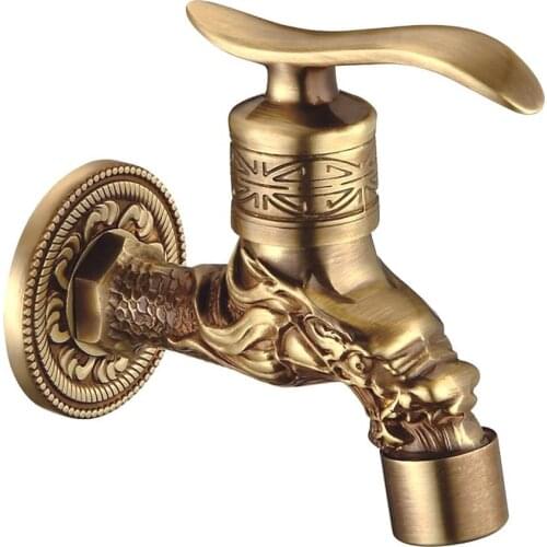 Brass Faucet Antique Dragon Degin Single Cold Tap Washing Machine Faucet Kitchen Sink Tap G1/2 Two Kinds Nozzle Included