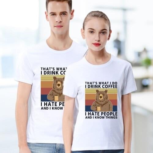 Summer New Style Ladies Short-Sleeved Couple T-Shirt Pure Cotton Cup Bear Printing Casual Tee