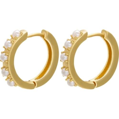 ZHUKOU 1 piece gold color pearl small hoop earrings 2020 Fashion Brass Round pearl earrings for party Jewelry model: VE258