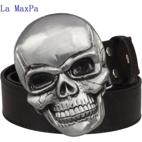 Fashion Exaggeration mens belt Big skull belt metal buckle skull belts Skeleton men punk rock belt performance hip hop girdle