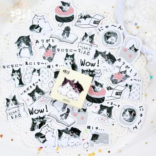 45 pcs/pack Black&White Cat Decorative Sticker Set Diary Album Label Stickers DIY Stationery Stickers Gift Diary Deco Pack
