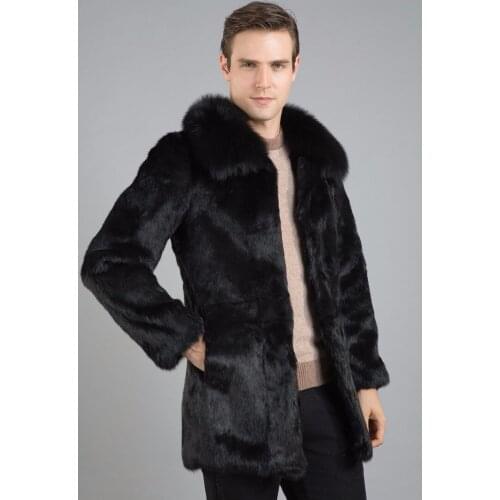 New real genuine natural whole skin rabbit fur coat men fashion full pelt jacket outwear overcoat custom size Free Shipping F226