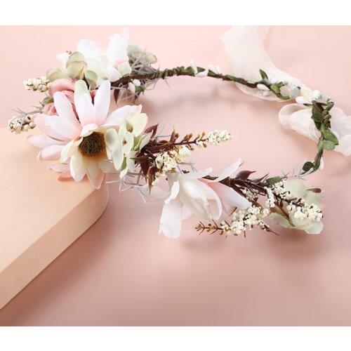 Rustic Flower Crown Hair Flower Hairbands Head Wreath Wedding Hair Accessories Bridal Girls Hawaiian Travel Beach Party Garland
