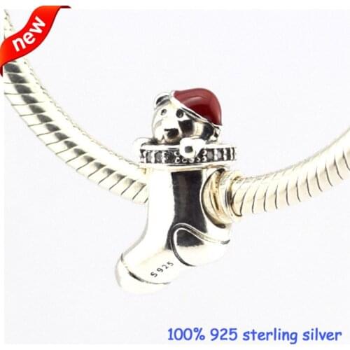 Fits Pandora Bracelets Christmas Stocking Silver Beads With CZ 100% 925 Sterling Silver Charms DIY Jewelry Wholesale 09307