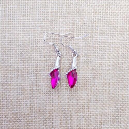 QiLeSen Fine jewelry 925 sterling silver suitable for ladies wedding earrings, Single-minded silver red color earrings YW145