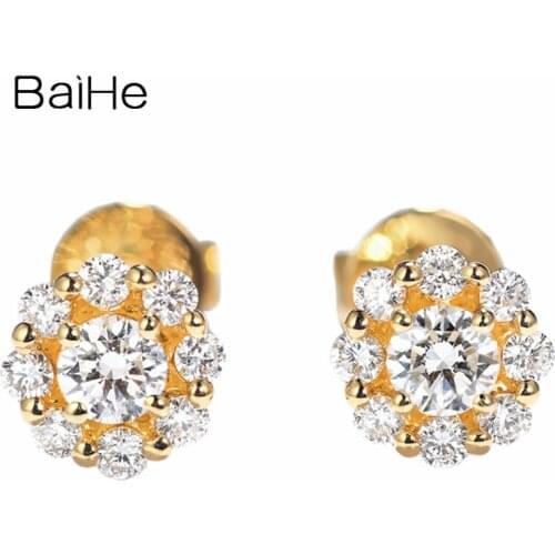 BAIHE Solid 14K Yellow Gold 0.40ct H/SI Natural Diamonds Wedding Women Trendy Fine Jewelry diamond Stud Earrings for Women