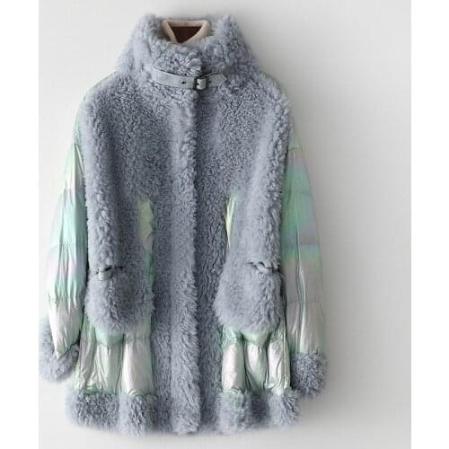 Fur Coat Medium Length Down Jackets Winter Casual Wool Overcoat Women Genuine Leather Plus Size Long Sleeve Outerwear