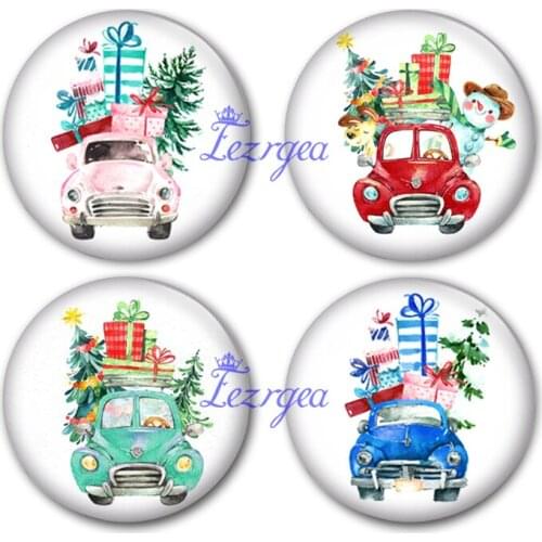 Christmas Truck glass cabochon, Christmas delivery Round photo glass cabochon demo flat back Making findings