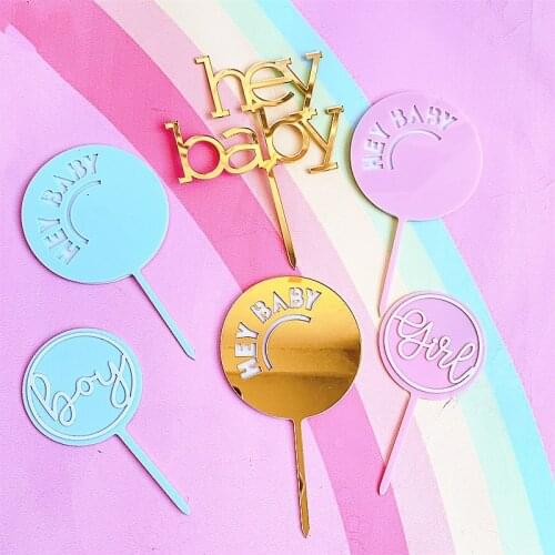 Boy and girl Happy Birthday Cake Topper Baby birthday Cupcake Flag Acrylic Cupcake Topper Birthday Party Cake Decoration Topper