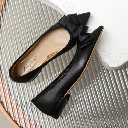 GUIIDIBASIC2021 Spring New Genuine Leather Women Shoes Pointed Head Beef Tendon Outsole Low Heel Fashion Women Shoes D23Yjy2113