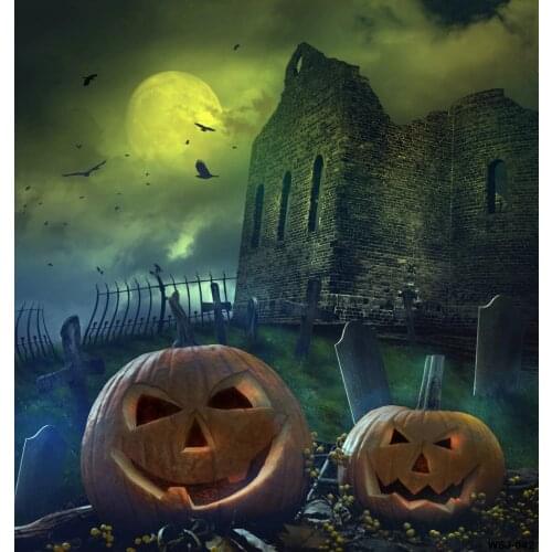 VinylBDS Halloween Night Photography Backgrounds Green Screen Ancient Castle Grave Pumpkin Backdrops Photo Studio