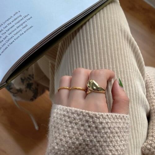 WTLTC Minimalist Geometric Irregular Waterdrop Rings 925 Sterling Sliver Thumb Rings Personality Design Stacked Rings for Women