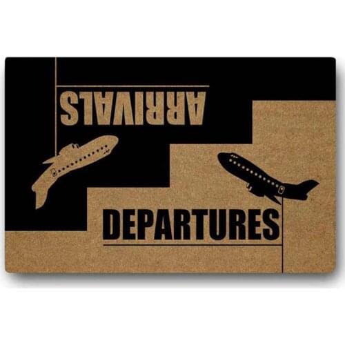 Funny Arrivals Departures Welcome Doormat Novelty Arrival Departure Entrance Floor Mats Non Slip Flannel Aviation Rug Airplane