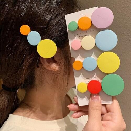 Fashion female Hairpins iridescence Round wooden hair clips Pin for Women Girls Barrettes Accessories Headwear Hair Styling Tool