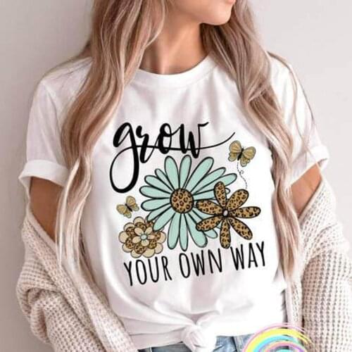 Women T-shirt Grow Positive Thoughts Print Harajuku Top Casual Ladies Basic O-collar Short Sleeved Women T-shirt Girl,Drop Ship