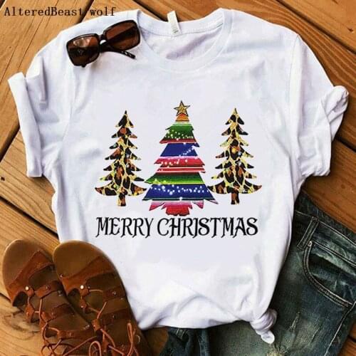 Women tshirt Christmas Tree Leopard Printed tops Fashion white clothes Christmas Female Graphic T Shirt women kawaii t shirt