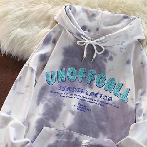 Harajuku Brand Design Tie Dye Letter Embroidery Hoodies Women Oversized Tops Fashion Teens Clothes 2021 New Fashion Long Sleeve