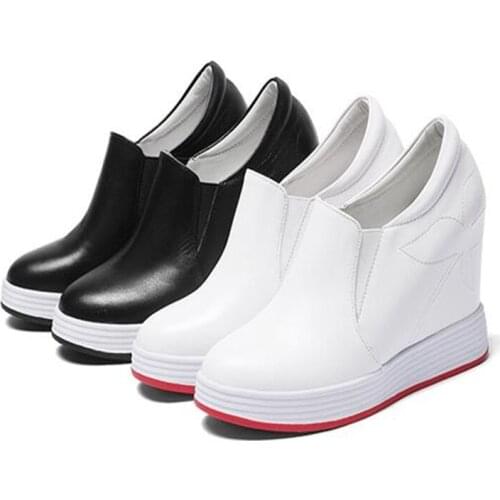 Summer leather womens shoes with breathable hollow out small white wedge heels casual shoes