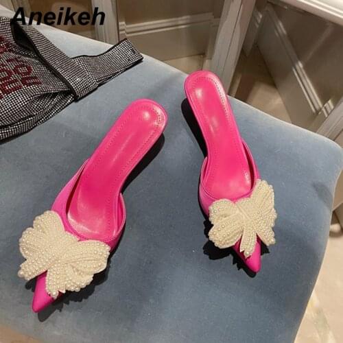 Aneikeh Women Shoes Spring/Autumn NEW Pointed Toe Thin Heels Patchwork Classics Butterfly-Knot Sandalias Mujer Femmes Chaussures