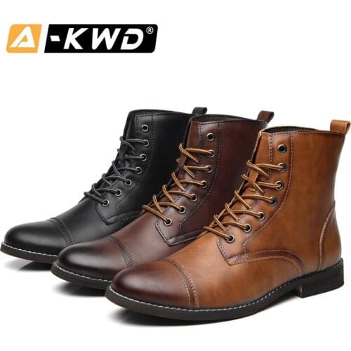 Winter Boots Men Fashion Shoes 2020 Lace-up Leather Men Soulier Homme Plus Size Shoes 48 motorcycle Boots Men Snow Ankle Boots
