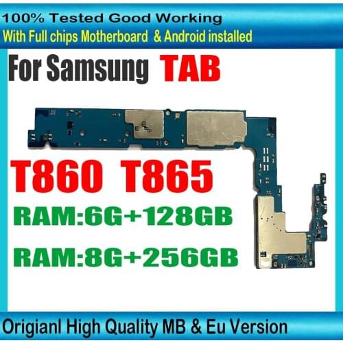 100% Original Unlocked for Samsung Galaxy Tab T860 T865 motherboard 256GB 128GB logic board with chips Plate Europe Version