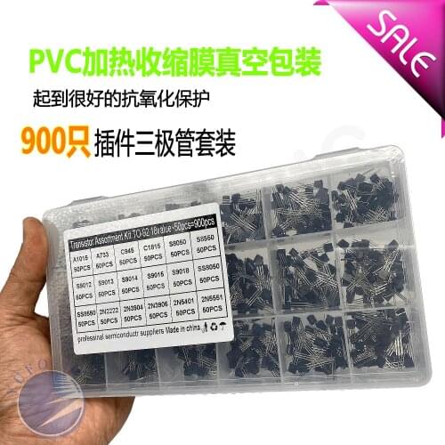 18*50pcs=900pcs A1015 A733 C945 C1815 S8050 S8550 S9012 S9013 S9014 S9015 S9018 SS8050 SS8550 2N2222 2N3904 2N3906 2N5401 2N5551