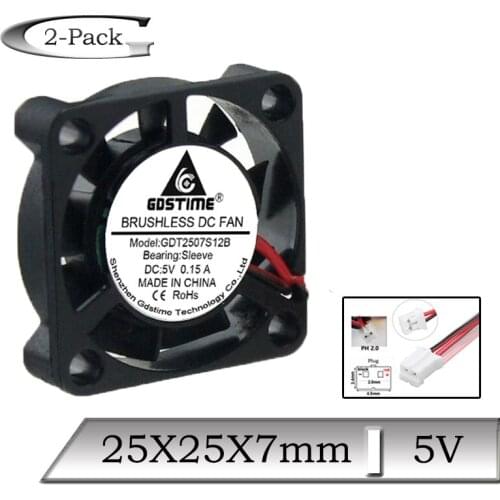 2 pcs Gdstime 5V 2507 25mm Mini PH2.0 Brushless DC Cooling Fan 25x25x7mm 2.5cm Computer CPU 3D printer Cooler