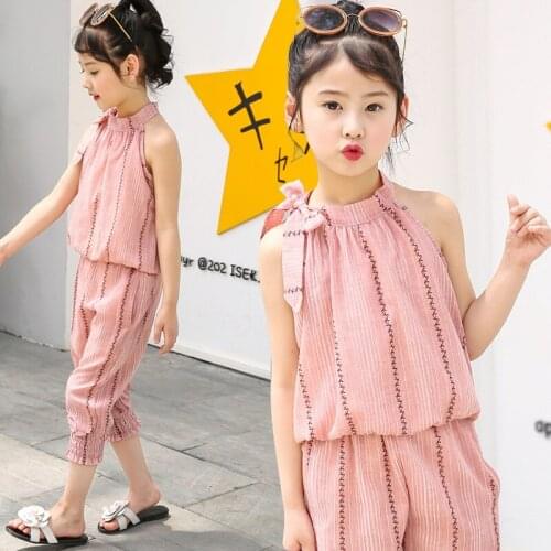 2018 children girl summer clothing set fashion girls kids casual suits for 4-14T