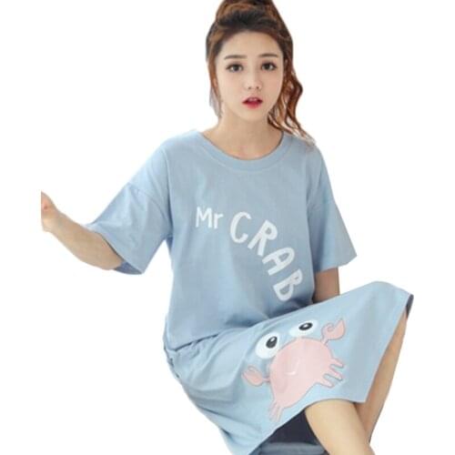 2019 Summer Women Nightgown Fashion Cartoon Print Cotton Loose Comfortable Lady Nightdress Girl Pijama Home Clothes Female Z77