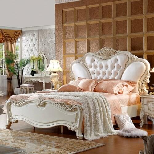 2020 white leather classical king bed 180X200cm