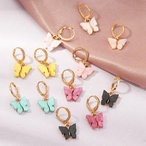 2021 New Womens Earrings Solid Color Acrylic Butterfly Charms Dangle Earrings Animal Sweet Colorful Earrings Girls Jewelry