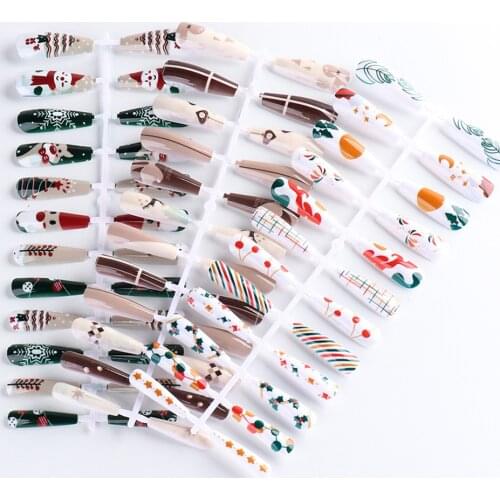 24pcs Artificial Nails Christmas Halloween Nail Design Fingernails Fake Snowflake Press On Nails Tips Nail Accessories SA1934