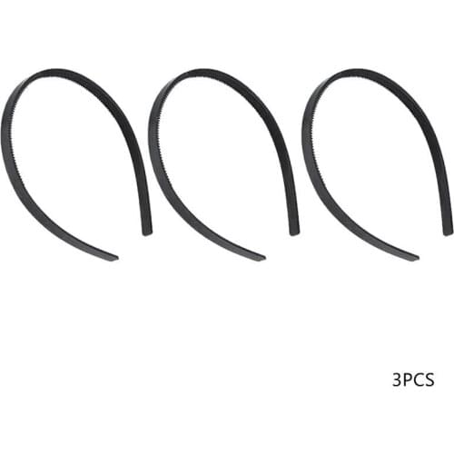 3Pcs Women Girls Black Acrylic Dual Row Teeth Comb Hair Hoop 7mm Width Headband