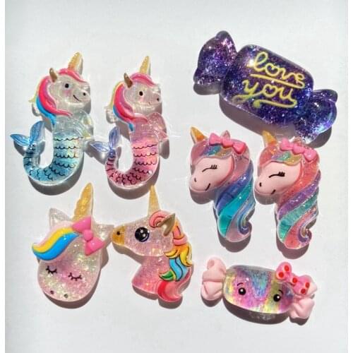 40Pcs/lots Mixed Rainbow Unicorn Crystal Candy Figurine Scrapbook DIY Baby BB Clips Jewelry Making Accessories Decor Home Craft