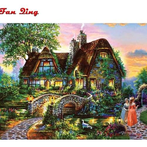 Diamond Embroidery Villa garden Landscape Diamond Painting With Square /Round Stone Needlework Mosaic Cross Stitch Home Decor