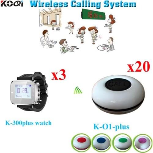 Wireless Buzzer Calling System With 3 pieces Watch Receiver And 20pcs Waterproof Calling Bell Suit For Restaurant Hotel