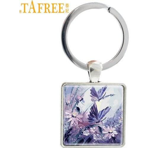 TAFREE Cute Animal keychain Peacock Swan penguin Feather Key chain Chinese style Butterflies love flower women jewelry TB29