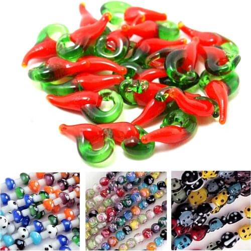 Beautiful Kids Jewelry Making DIY Beads Strand Millefiori Flower/Eye/Ladybrid/Mushroom/Chili Shape Lampwork Glass Spacer Beads