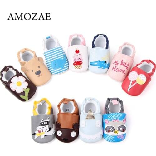Baby Boys Baby Girl All Seasons Baby Shoes Cartoon Pattern PU Leather Shoes Unisex Non-slip Breathable Soft Bottom Toddler Shoes