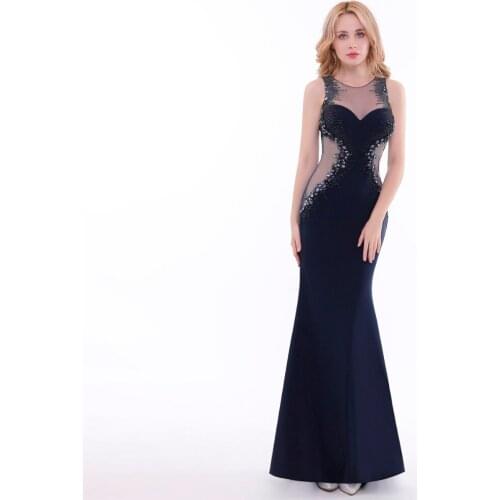 Finove 2020 New Woman Evening Dresses Long Elegant Black Sexy See Through Beading Crystals Floor Length Party Gowns