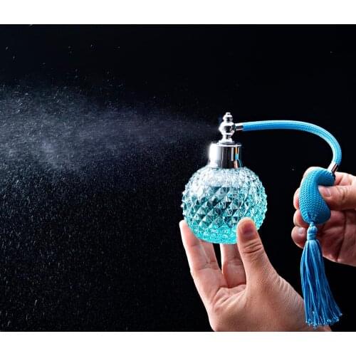 H&D Vintage Blue Glass Empty Perfume Aftershave Bottle Long Spray Tassels Atomizer Refillable Lady Gift Luxury Series 110ml