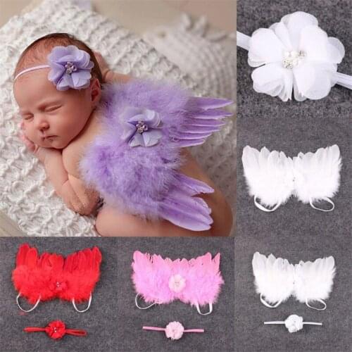 KLV Girl Newborn Baby Kids Flowers Feather Lace Headband & Angel Wings Photo Prop Wholesale