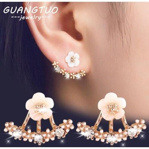 Korea Small Daisy Flower Stud Earrings For Women Gold Color Sweet Cute Crystal Brincos Femmes Fashion Jewelry Nice Gift EB106