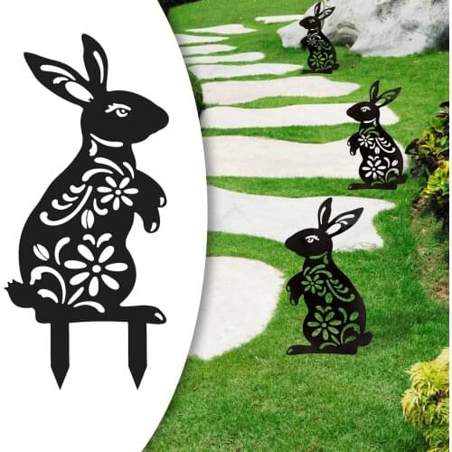 Rabbit Yard Art Outdoor Garden Backyard Lawn Stakes Metal Hen Yard Decor Gift Garden Decoration Sign Home Lawn Yard Decor 2021